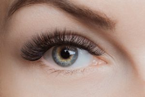 Closeup of female eye with long lashes