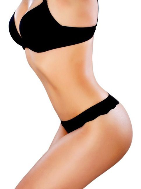 Curvy woman in black underwear