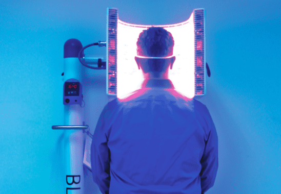 a patient having a Blue Light Therapy treatment